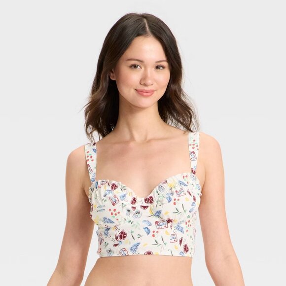 NEW Women's Woven Corset Bra - Colsie™ White Fruit Print - Picture 1 of 12